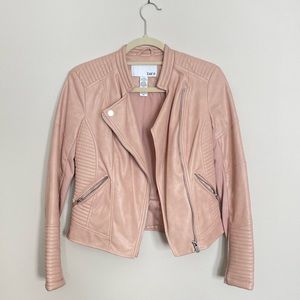 Blush pink faux leather moto jacket